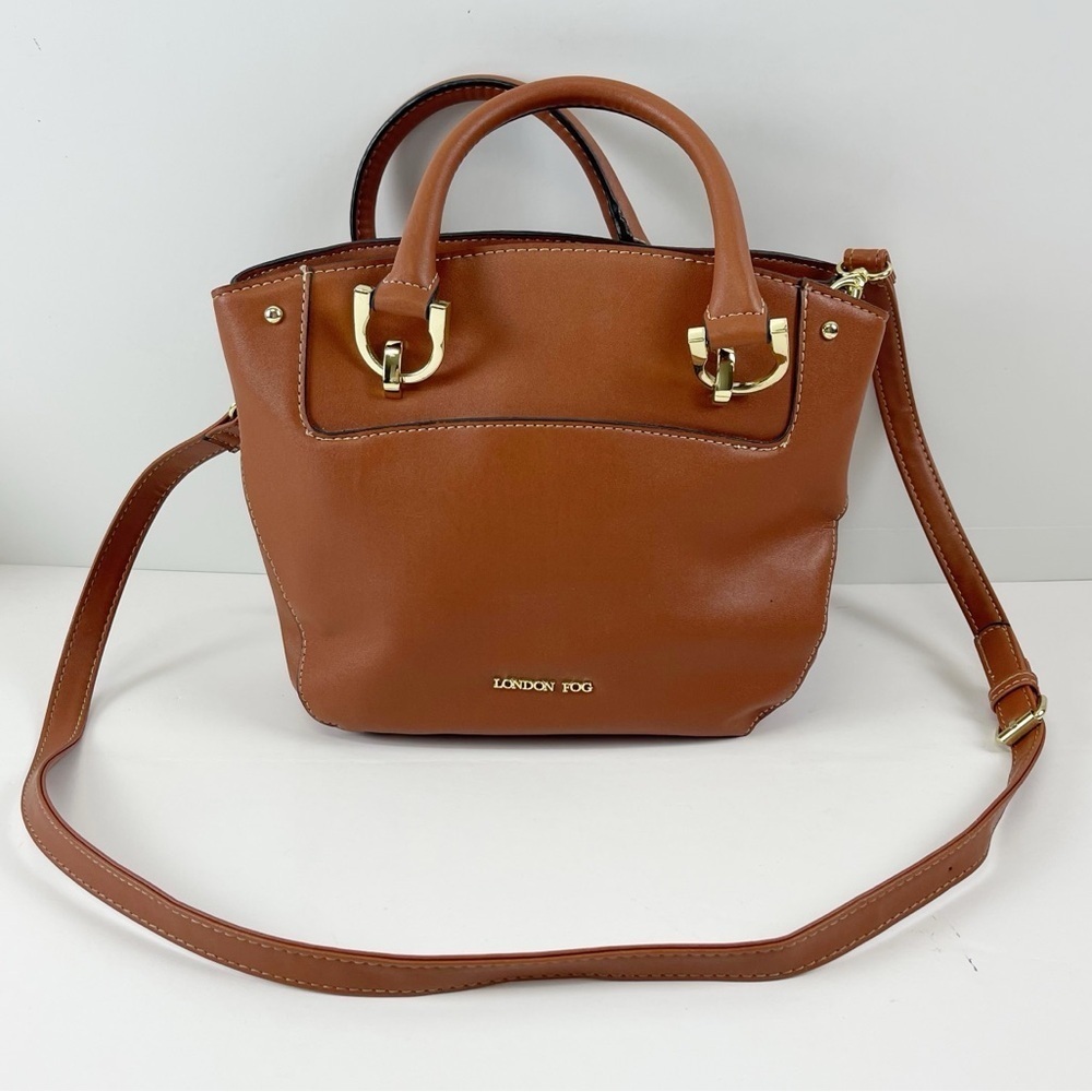 London Fog Satchel Tan Cognac Color Crossbody Multiple Pockets Sections - Picture 1 of 14